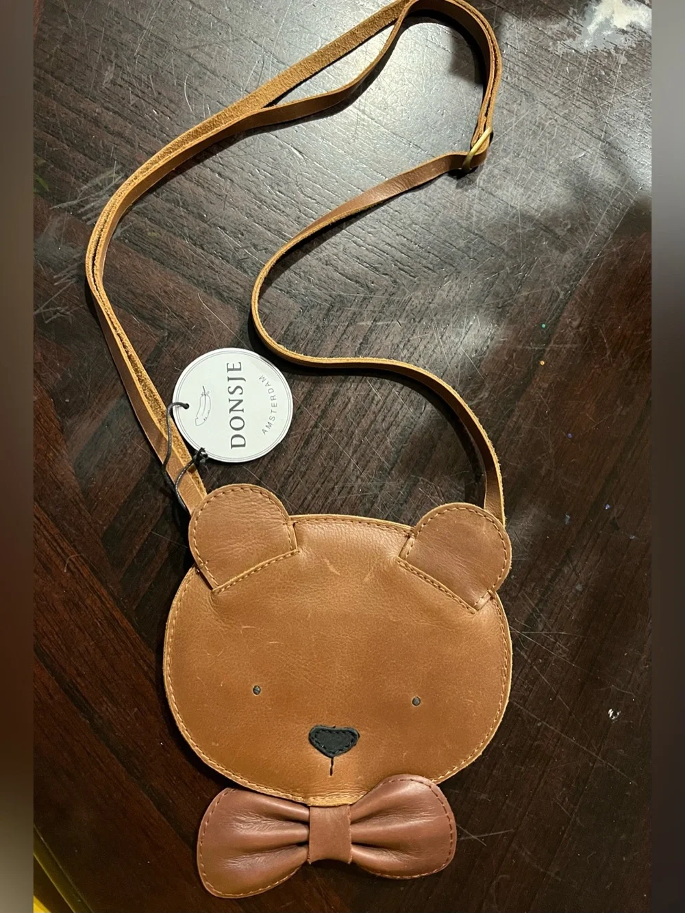 Donsje Teddy bear toddler cognac leather handbag purse